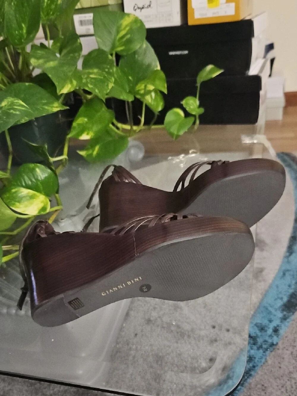 Gianni Bini Dark Brown Braided Leather Wedge Sandals